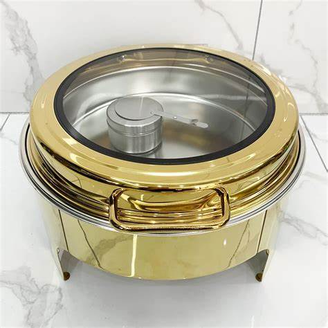 Gold round chafing dish with mirror